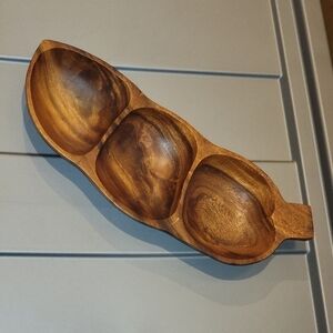 Vintage Monkey Pod Wood Divided Dish Tray Bowl MCM 3 Sections Pea Tiki 15" T49